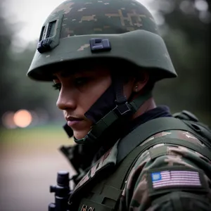 Armored Soldier with Protective Helmet and Gun