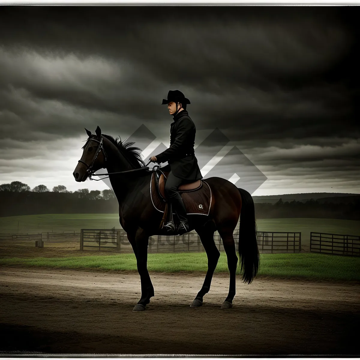 Picture of Thoroughbred Stallion galloping in a polo field