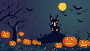 Halloween Night Sky Silhouette Pumpkin Patch Illustration