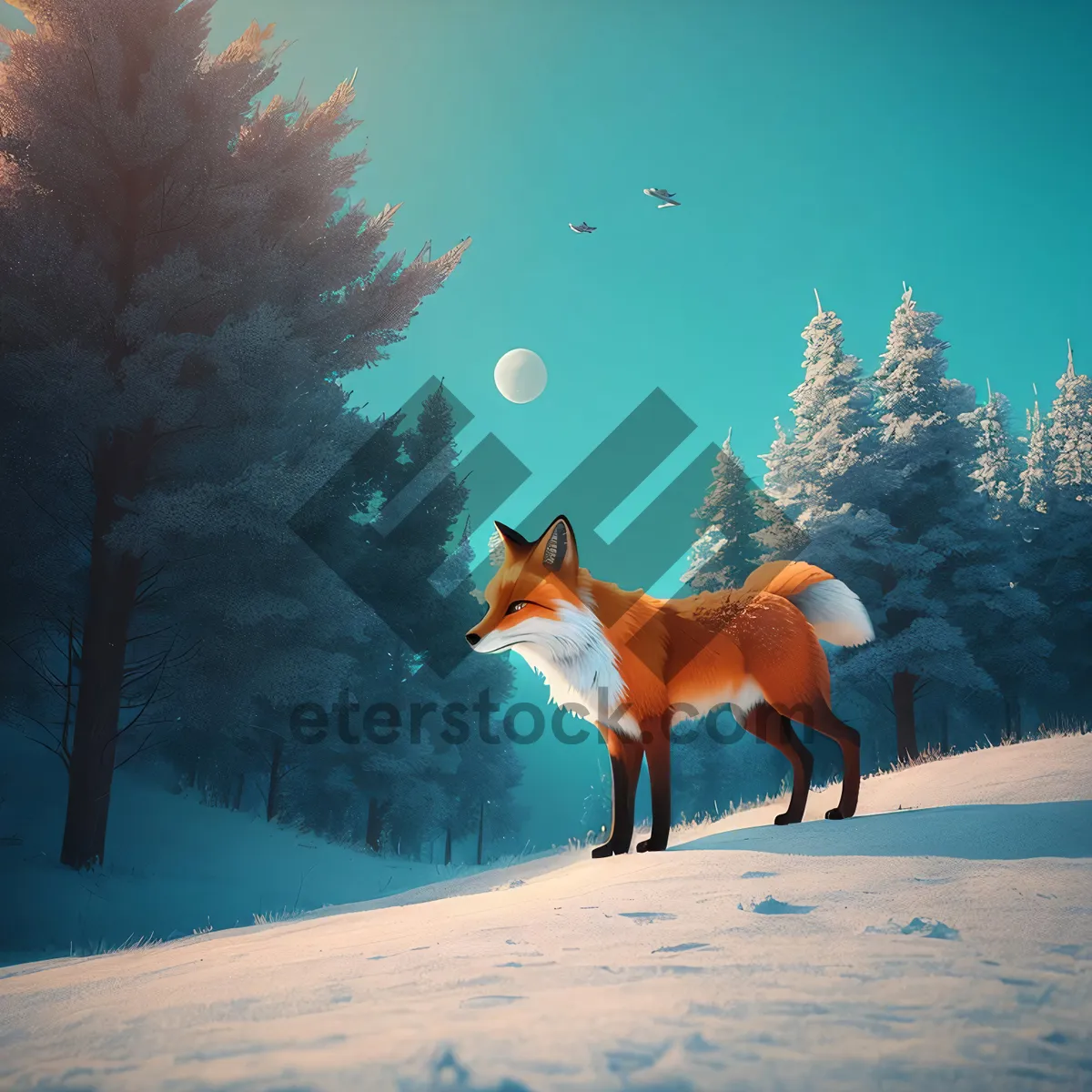 Picture of Majestic fox in snowy wilderness.