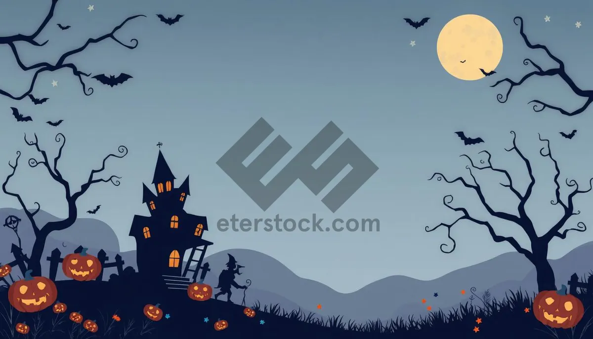 Picture of Spooky Halloween Night Sky Silhouette Cemetery Design