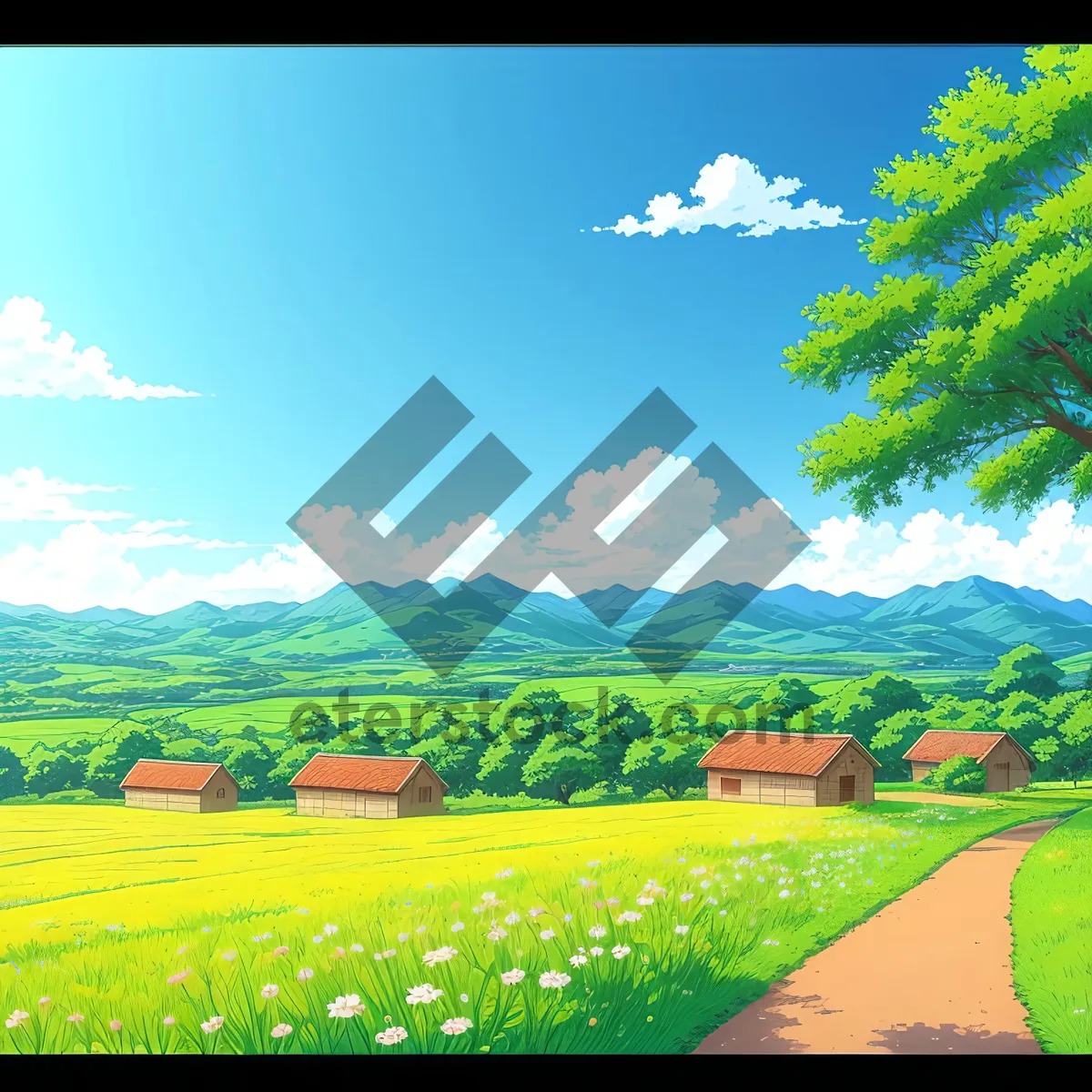Picture of Golden Rapeseed Field under Clear Blue Sky