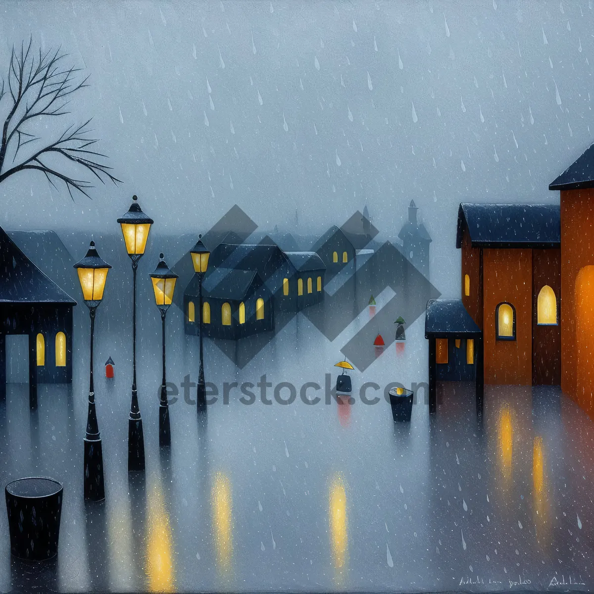 Picture of Snowy Night Cityscape with Old Architecture