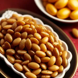 Delicious assortment of nutritious roasted legumes and beans.