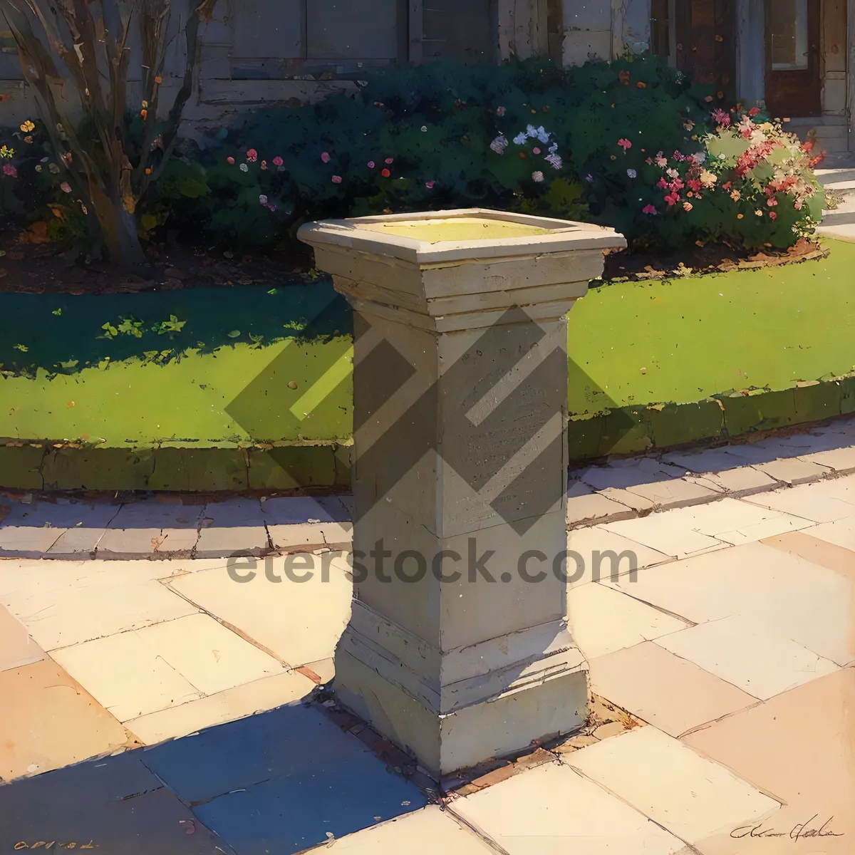 Picture of Old Stone Sundial on Garden Pedestal