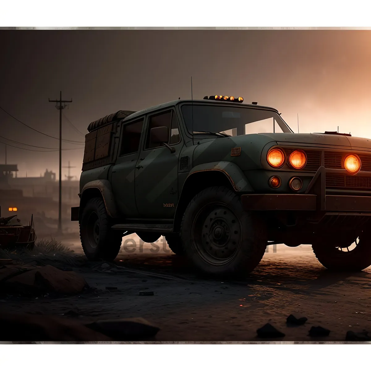 Picture of 4x4 Military Jeep on Road - Powerful and Versatile Transportation