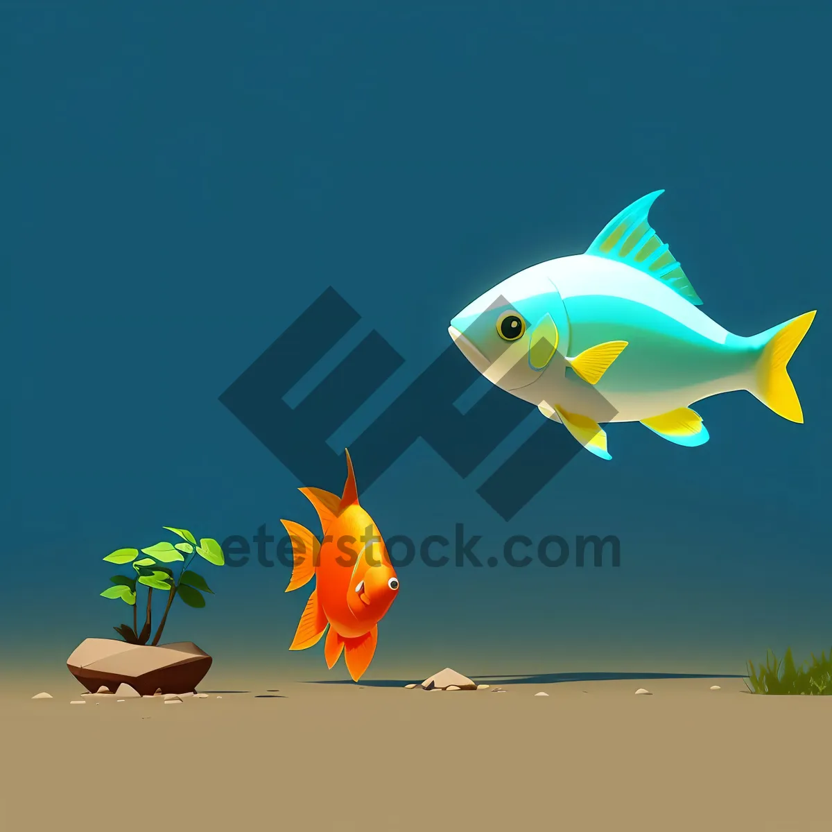 Picture of Golden Fish Swimming in Aquarium Tank