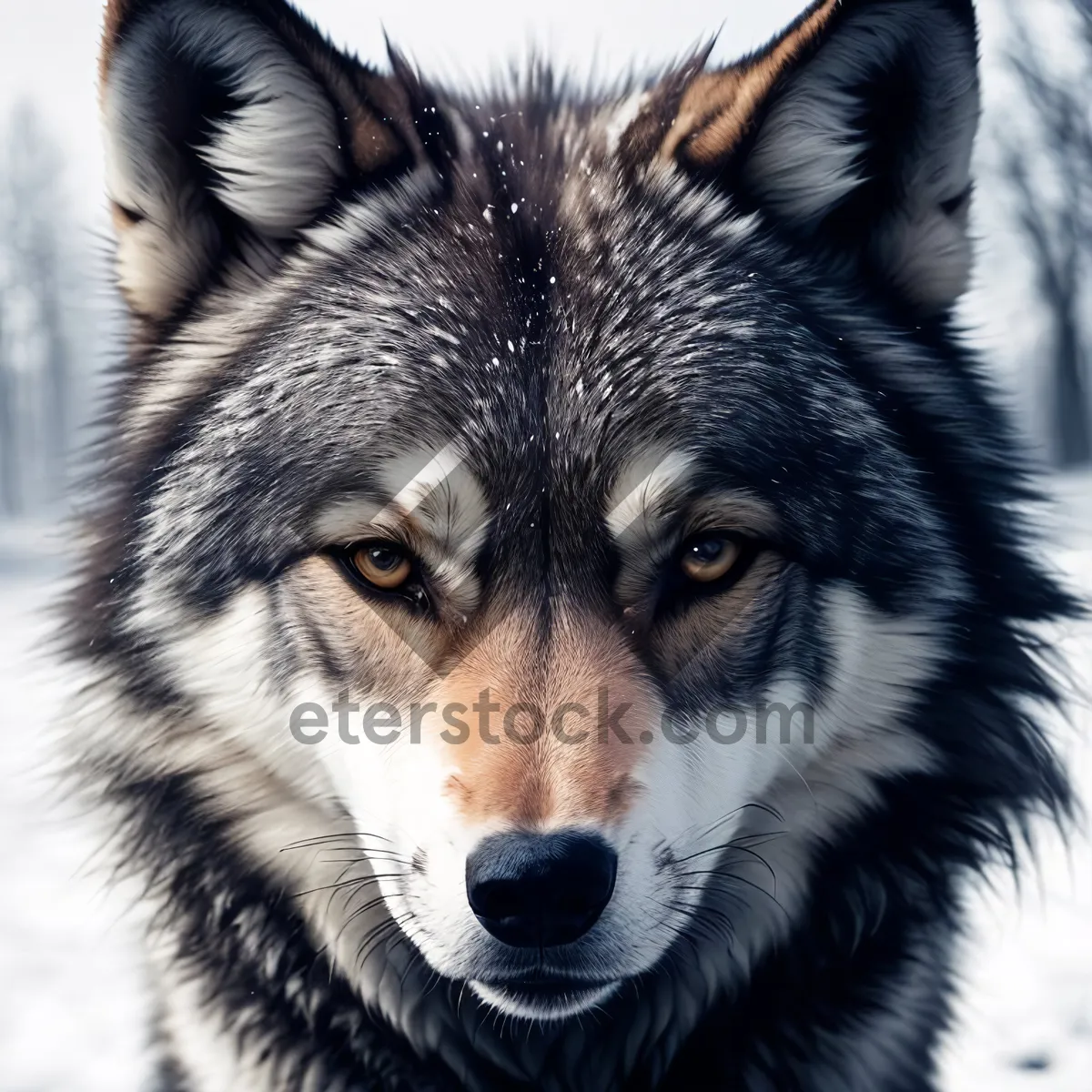 Picture of Furry Malamute Canine with Piercing Eyes