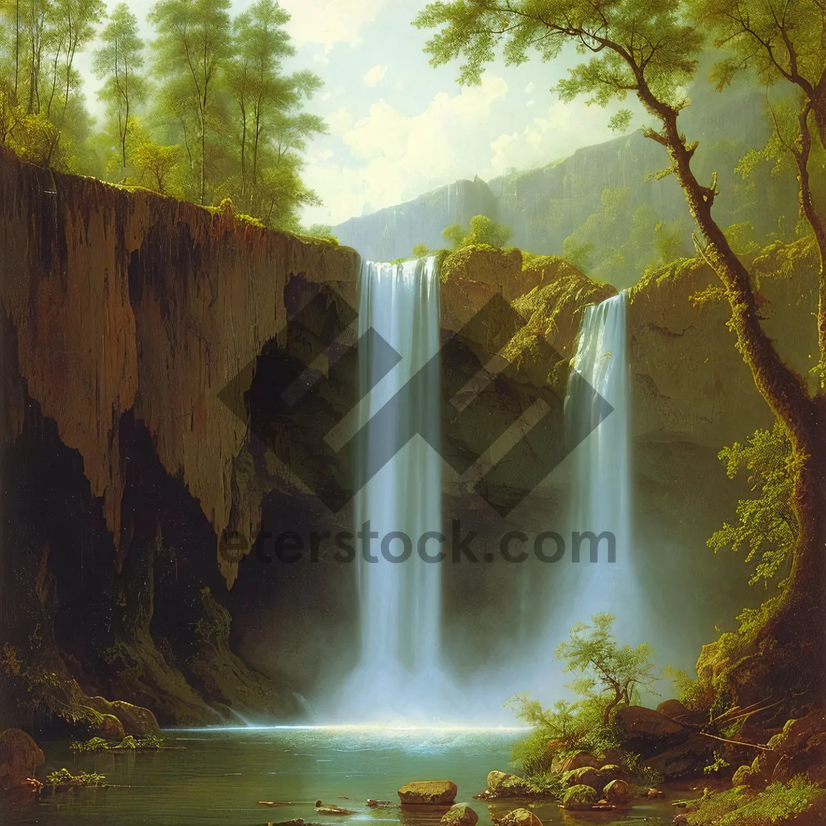Picture of Serene Cascade in Enchanting Forest