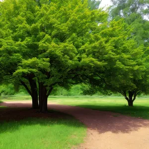 Serene Park Bench Amidst Lush Forest