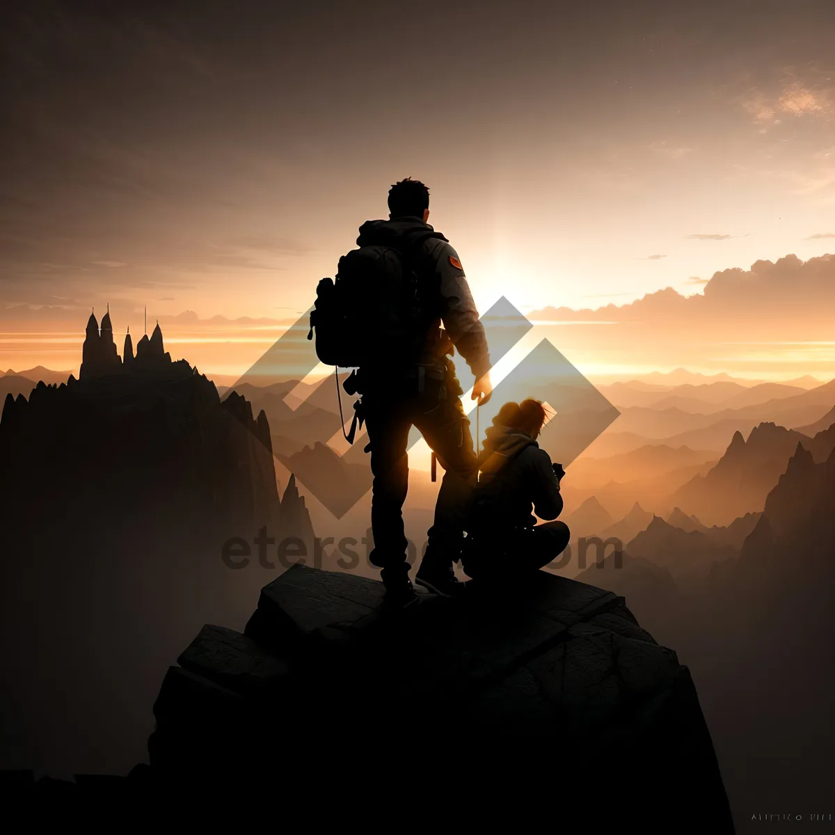 Picture of Sunset Mountain Silhouette Hiker in Outdoor Adventure