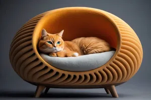 Fluffy Kitty on Baby Bed with Whiskers