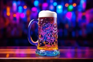 Refreshing beer in a frothy glass mug