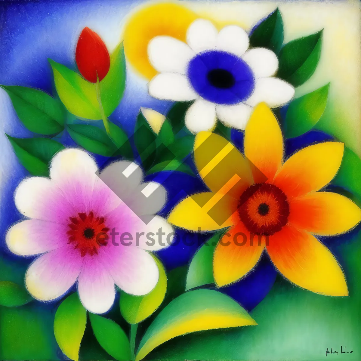 Picture of Colorful Floral Pinwheel in a Summer Garden