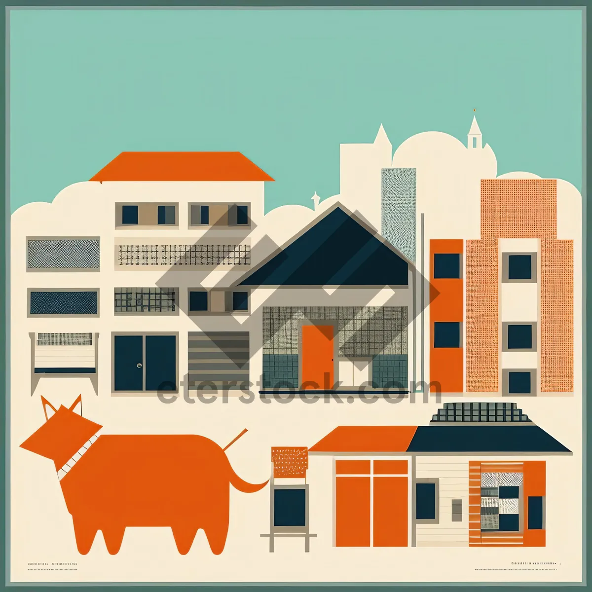 Picture of Modern Business Icon Set: 3D House with Chimney