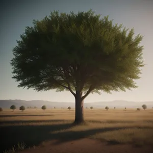 Idyllic Countryside Landscape with Majestic Trees and Rolling Fields