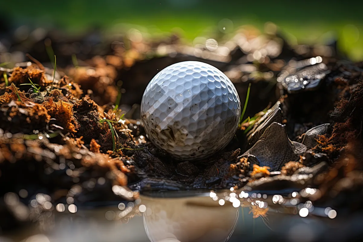 Picture of Golfer playing on lush green fairway with equipment