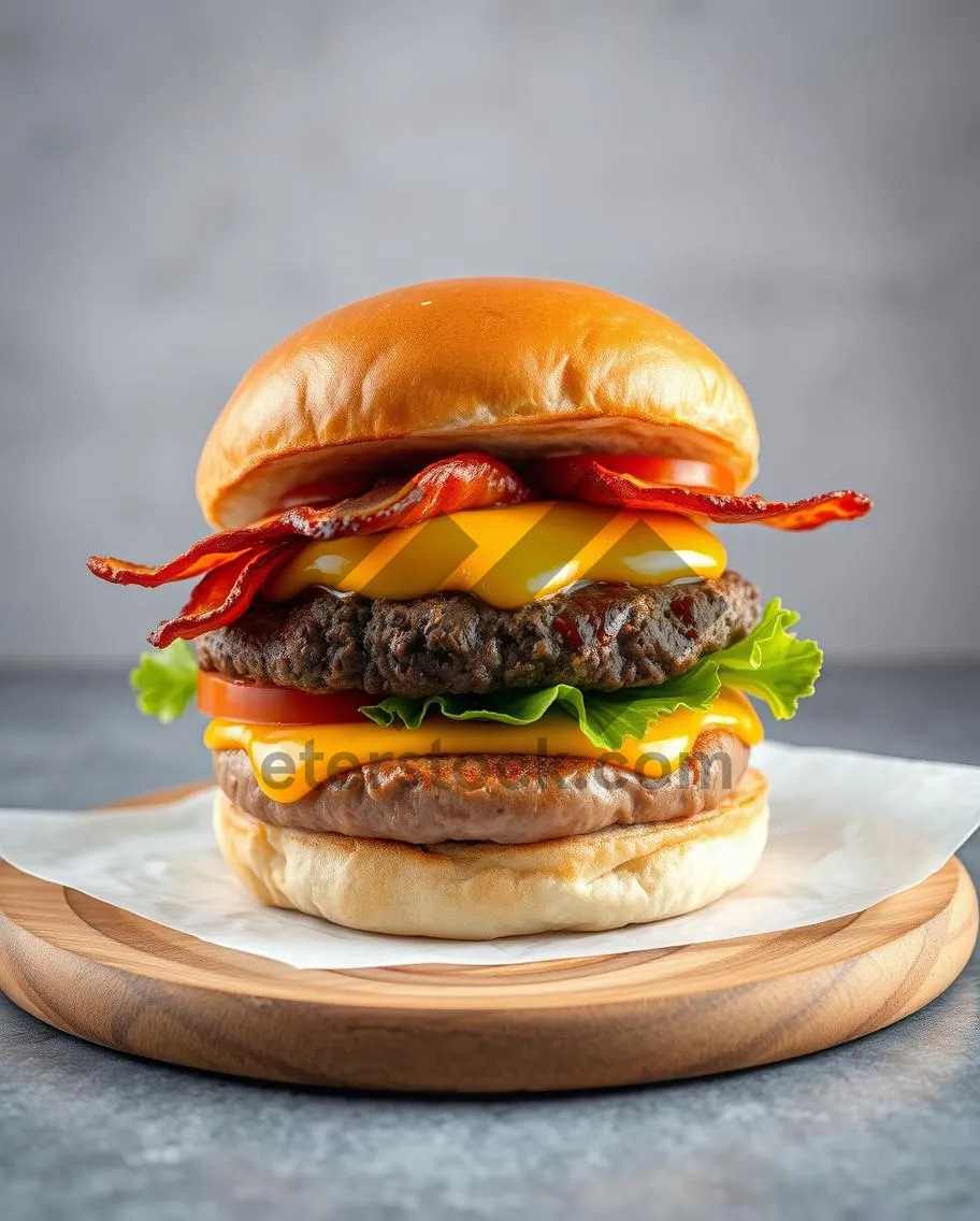 Picture of Grilled Beef Burger with Cheese and Vegetables