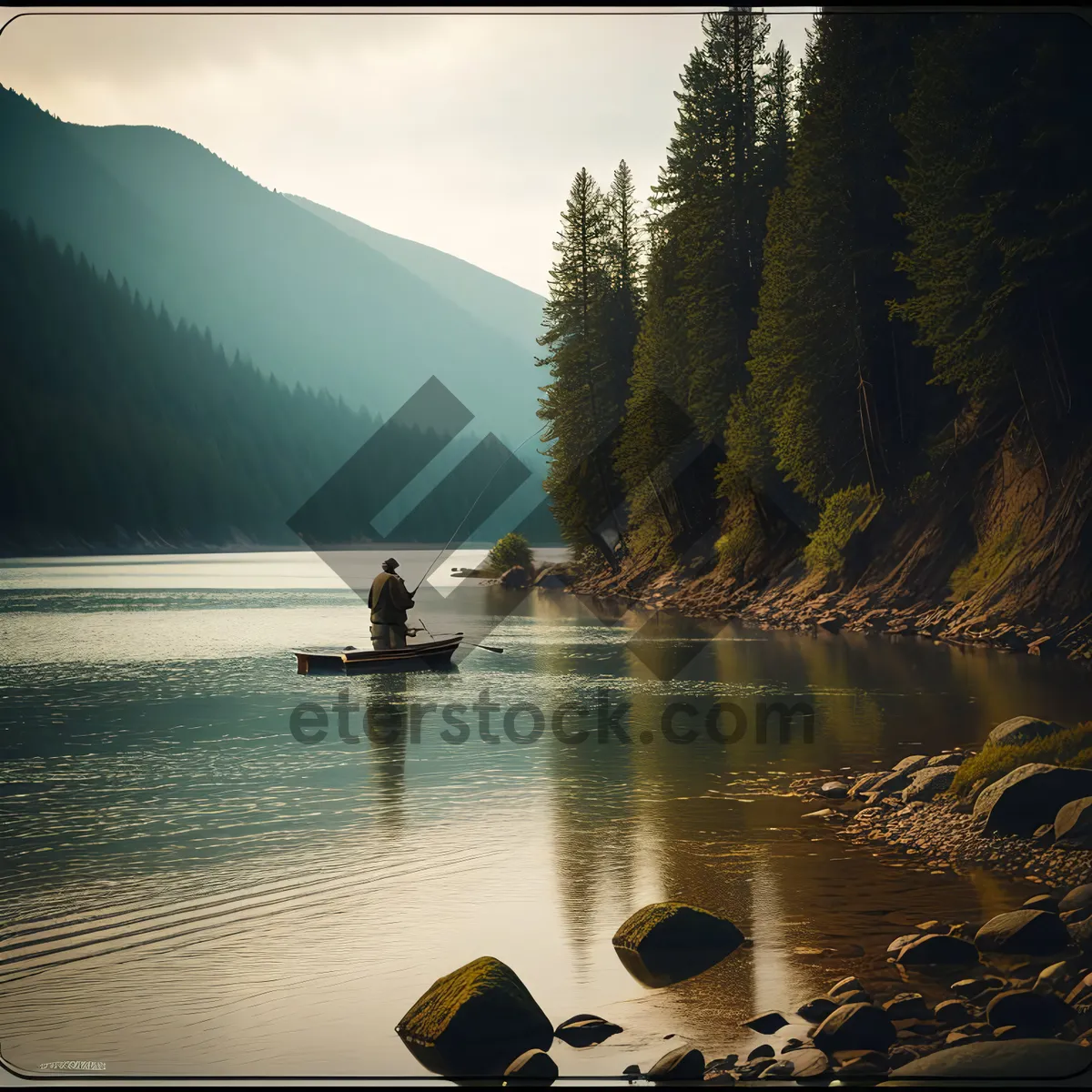 Picture of Serene Lakeside Sunset amidst Majestic Mountains