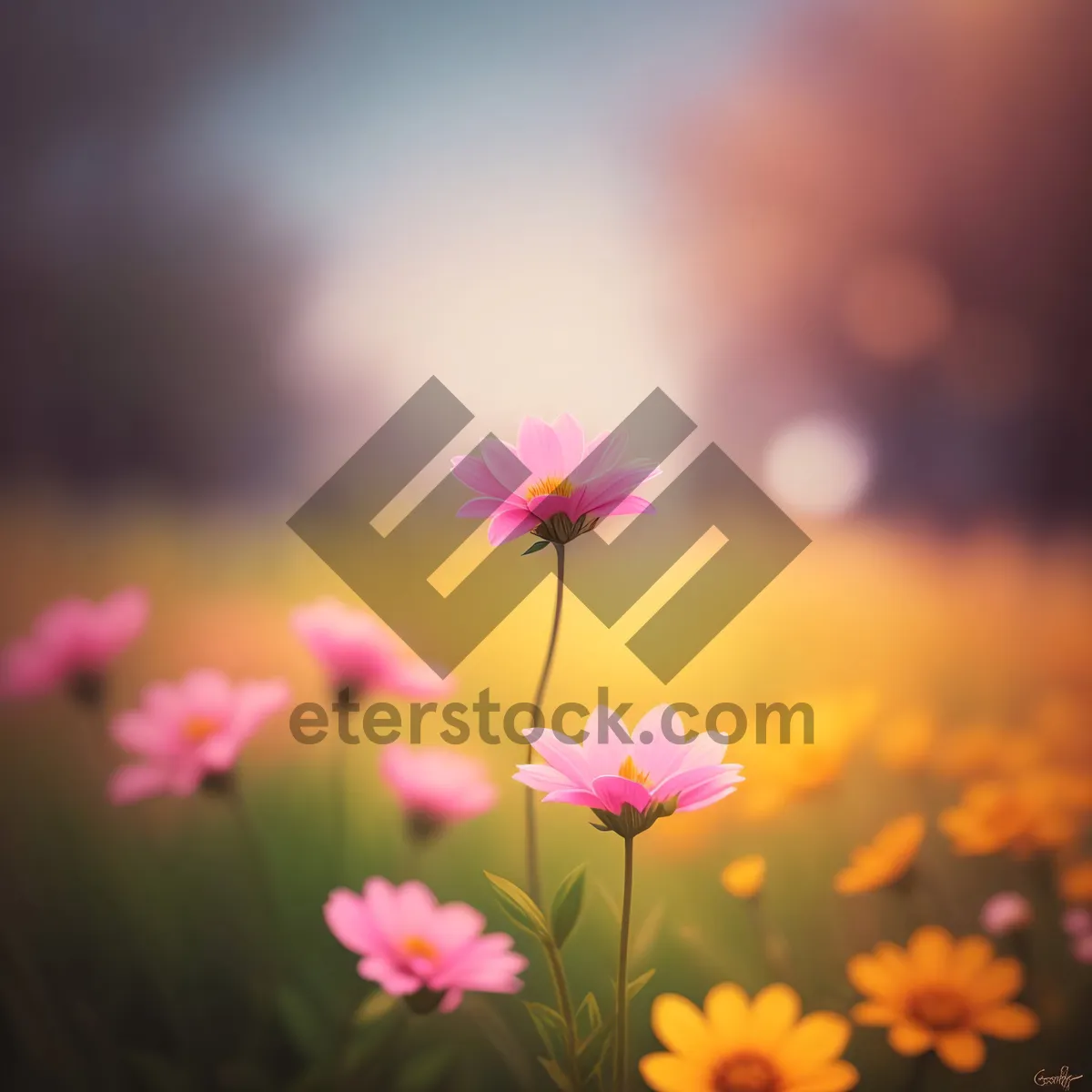 Picture of Vibrant Pink Tulip Blossom in Colorful Garden