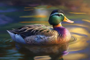 Drake Mallard Duck Swimming Gracefully on Lake