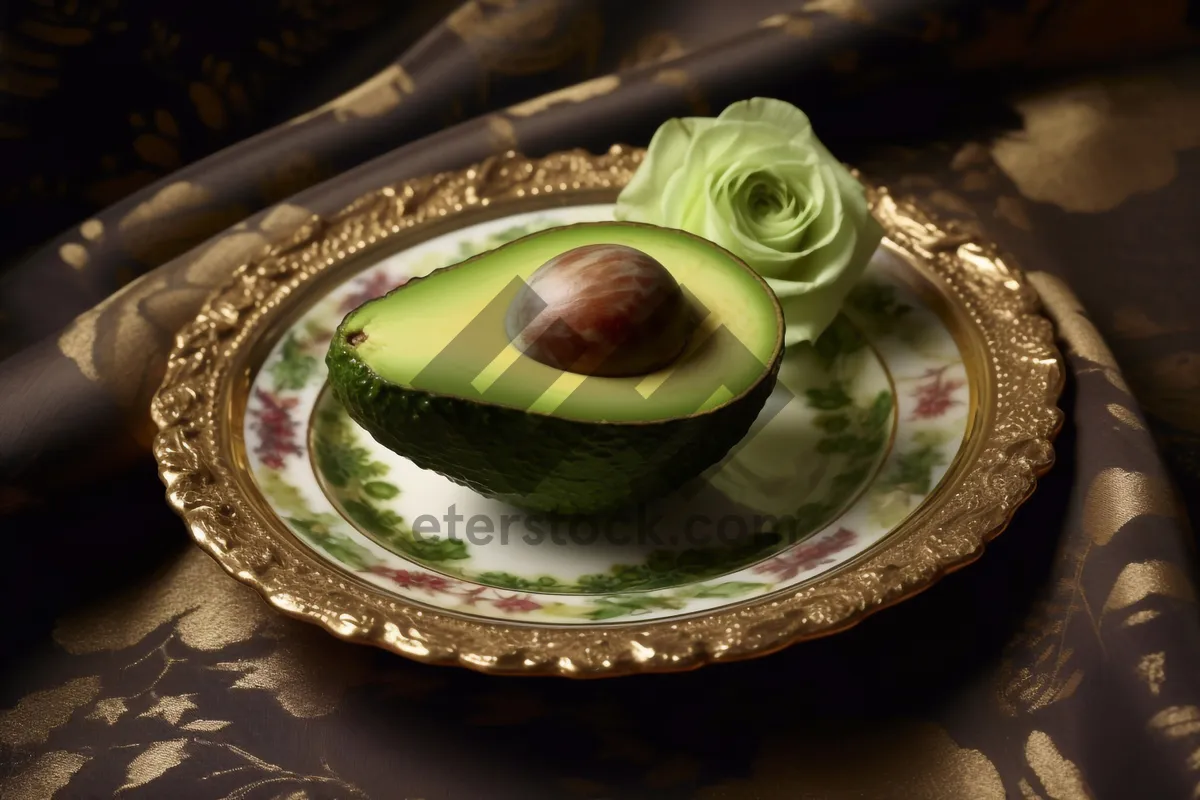 Picture of Fresh and delicious avocado bangle plate with fruit.