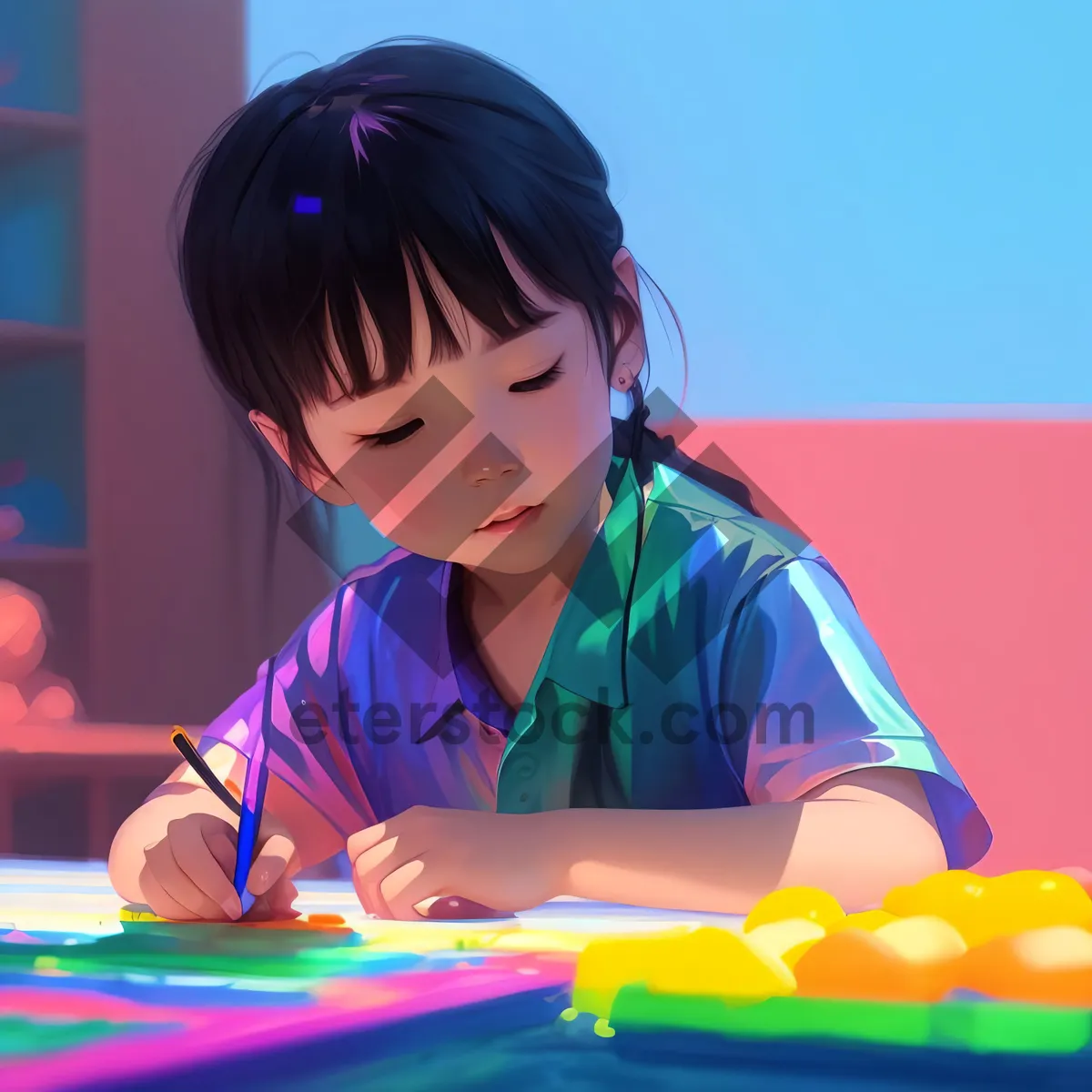 Picture of Smiling child student learning at school desk