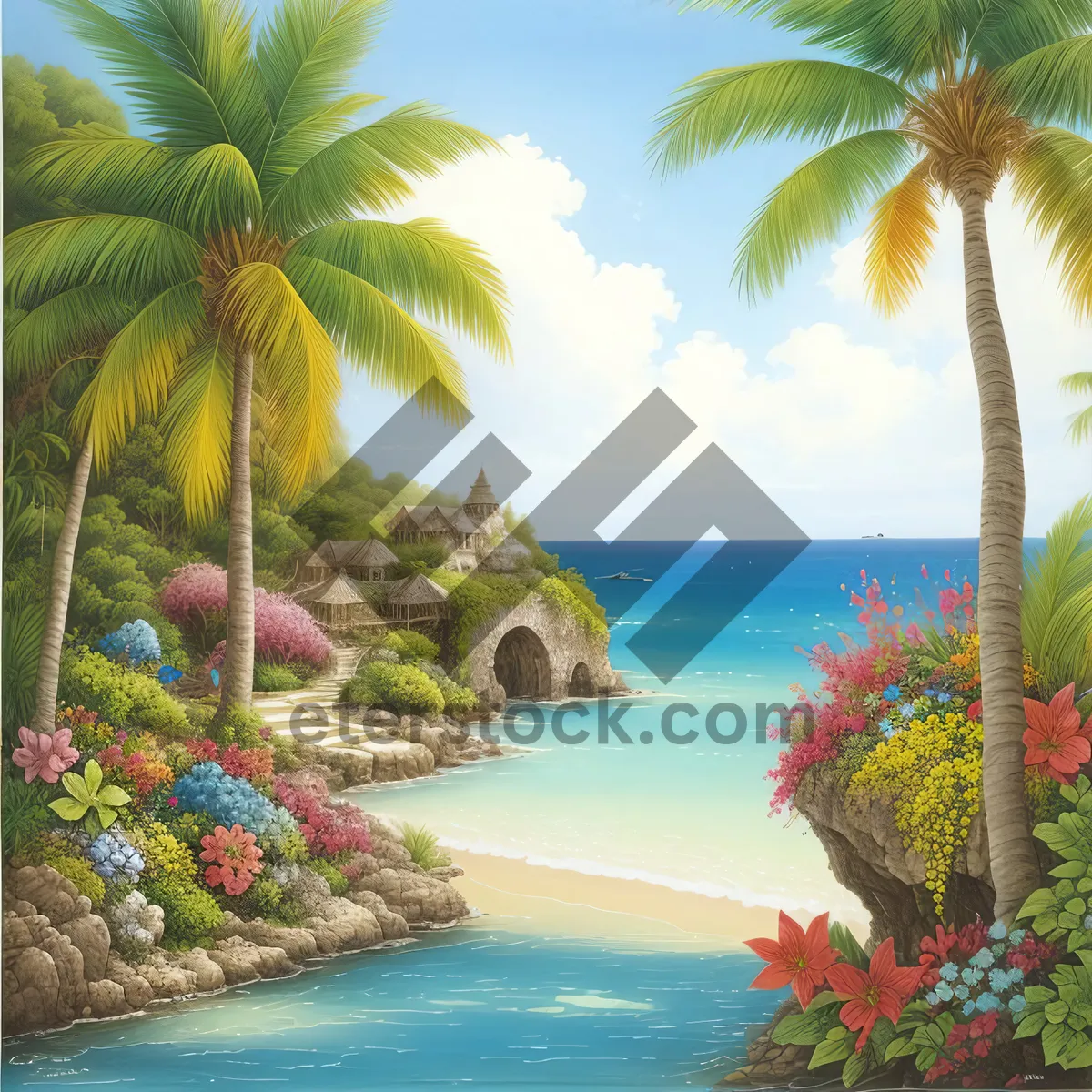 Picture of Tropical Oasis Bliss: Coconut Palm Paradise by the Turquoise Sea