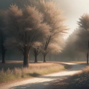 Sunset Over Rural Woody Landscape