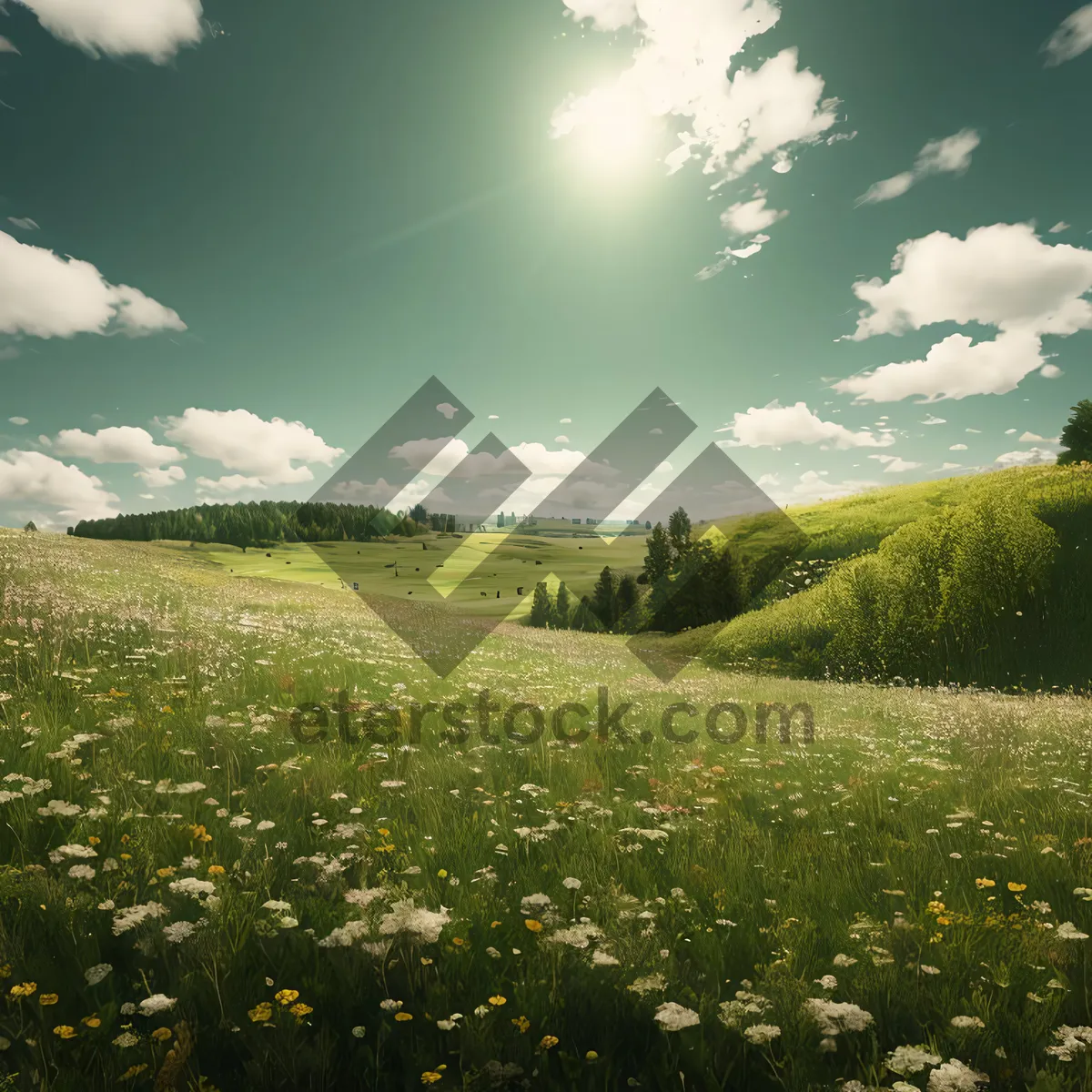 Picture of Serene Meadowscape with Cow Parsley and Rolling Hills