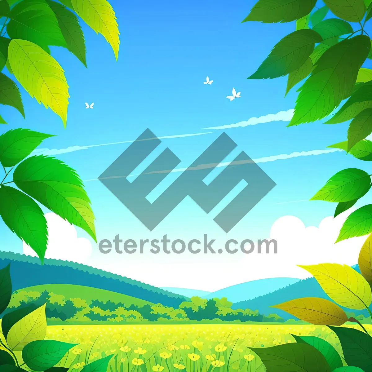 Picture of Bright Botanical Leaf pattern on Creative Wallpaper