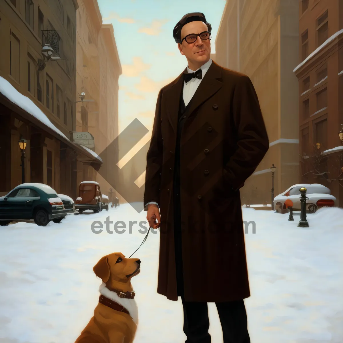 Picture of Successful Businessman Smiling in Professional Attire with Dog