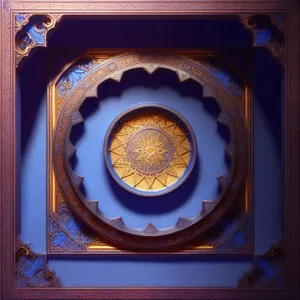Retro Window Art: Antique Gong Design with Decorative Framework