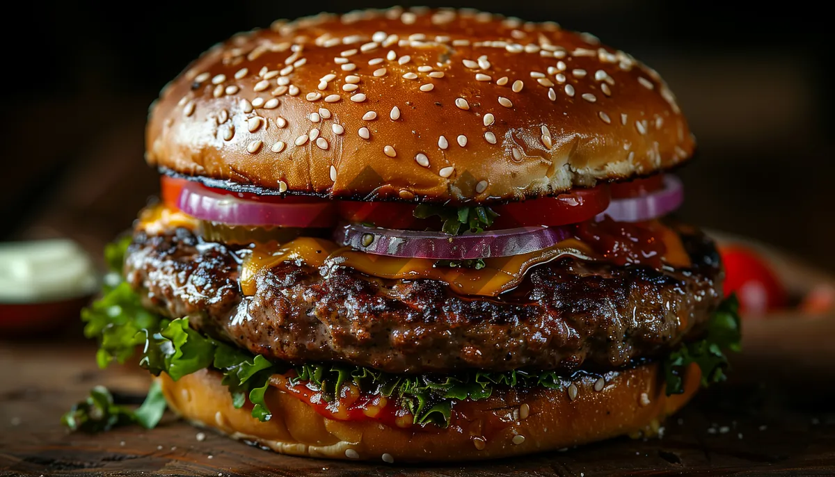 Picture of Fresh Grilled Cheeseburger with Lettuce and Tomato