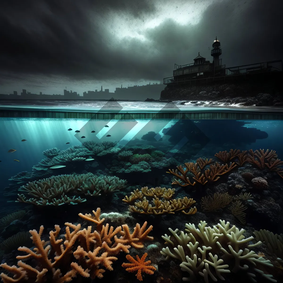 Picture of Colorful Coral Reef Life Below the Sunlit Tropical Sea