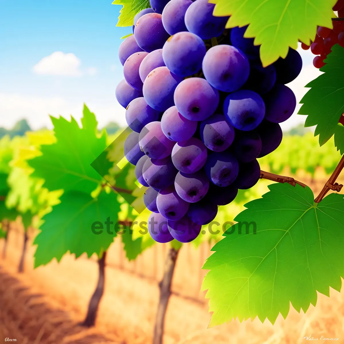 Picture of Harvested Sweet Purple Grapes on Vine