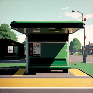 Modern gas pump at building station under blue sky