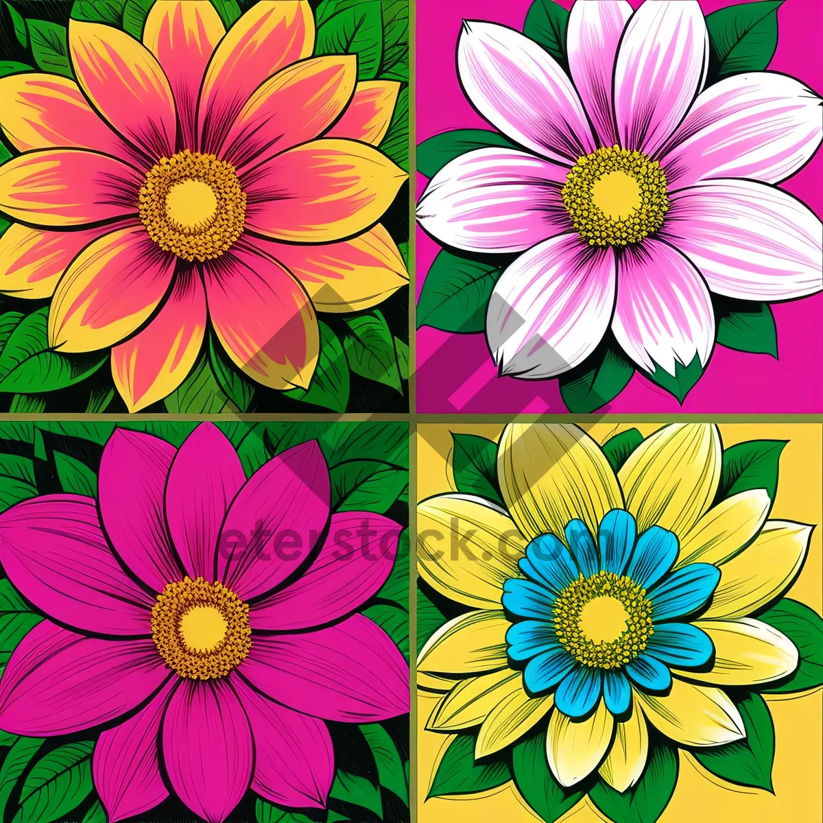 Picture of Colorful Floral Garden Pattern with Pink Daisy