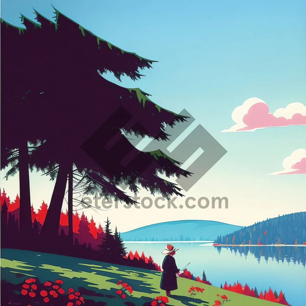 Picture of Silhouette sunset on tropical island beach