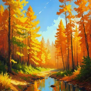 Golden Autumn Reflections in Scenic Woods
