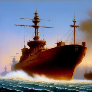 Vintage cargo ship sailing on open seas