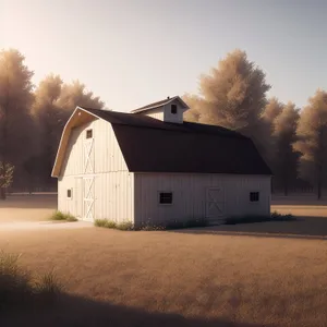 Rustic Farmhouse under Serene Countryside Sky