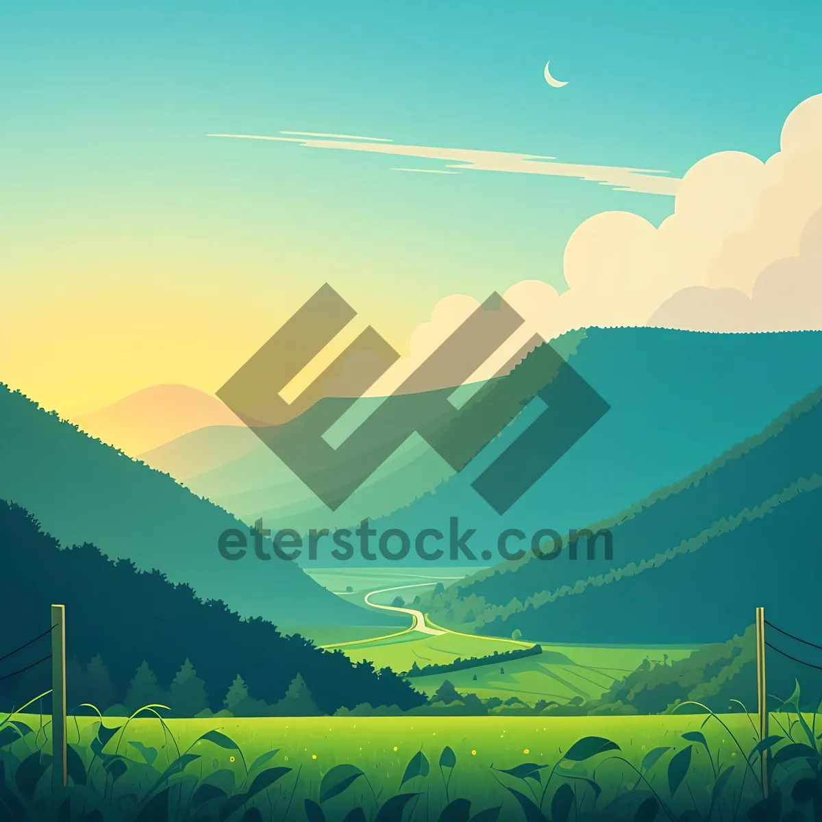 Picture of Idyllic Summer Meadow Under Clear Blue Sky