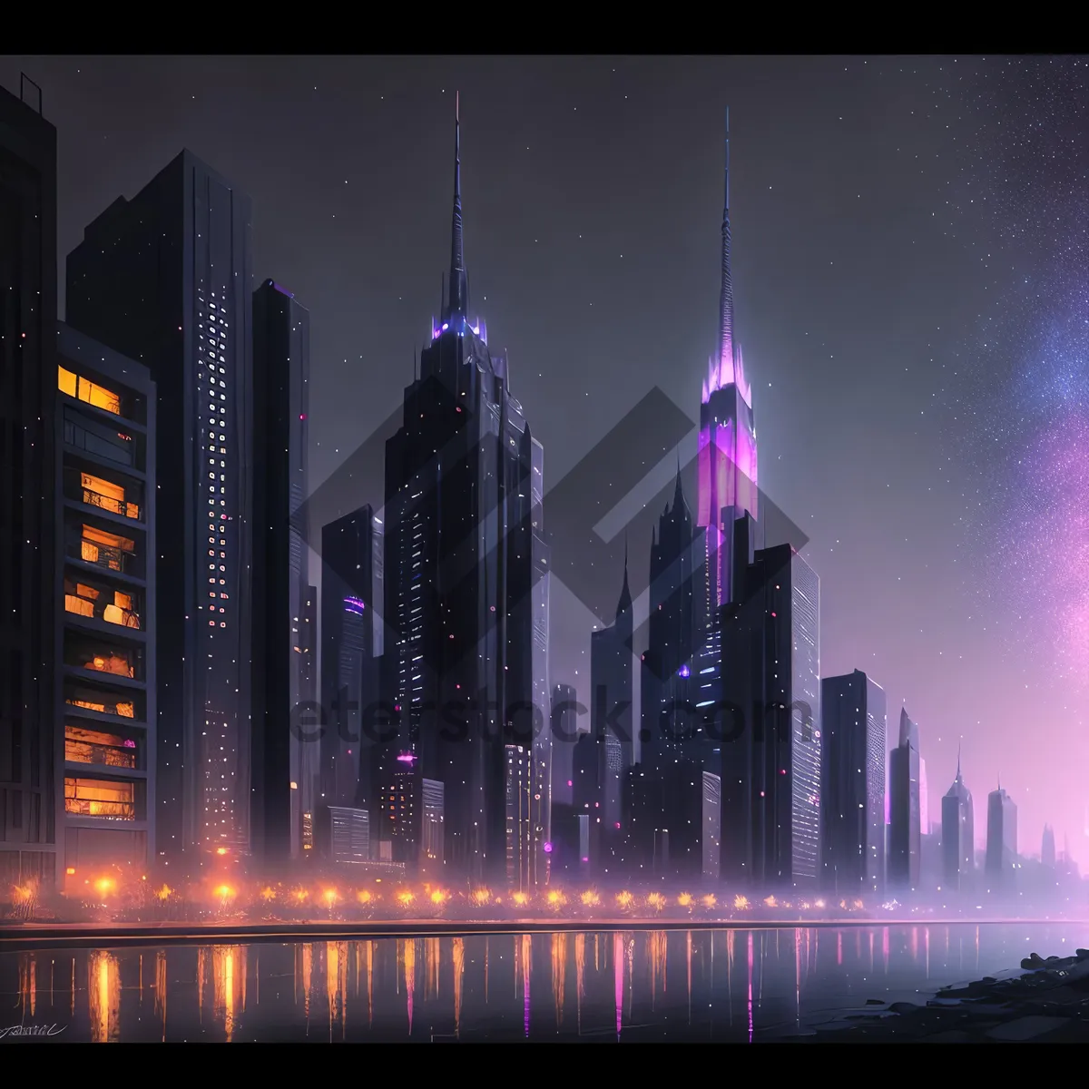 Picture of City Lights: Majestic Skyscraper Illuminating Urban Night Skyline