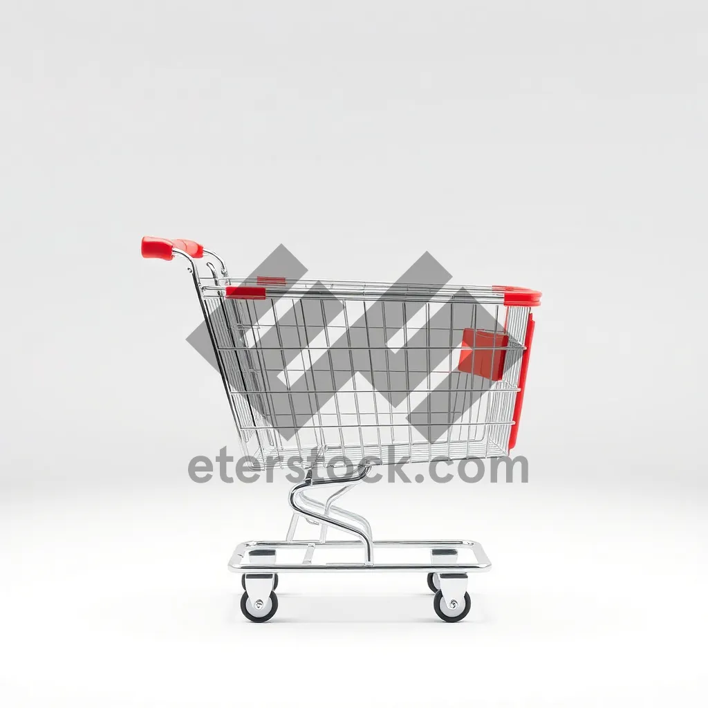 Picture of Empty shopping cart in supermarket aisle for sale.