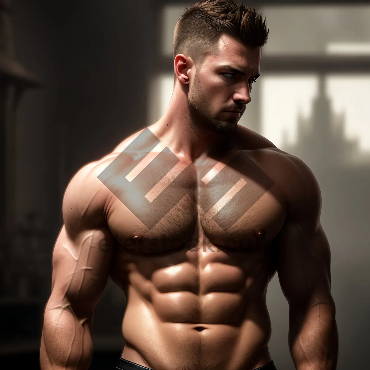 Picture of Ripped and Chiseled: Athletic Male Bodybuilder Flexing Muscles