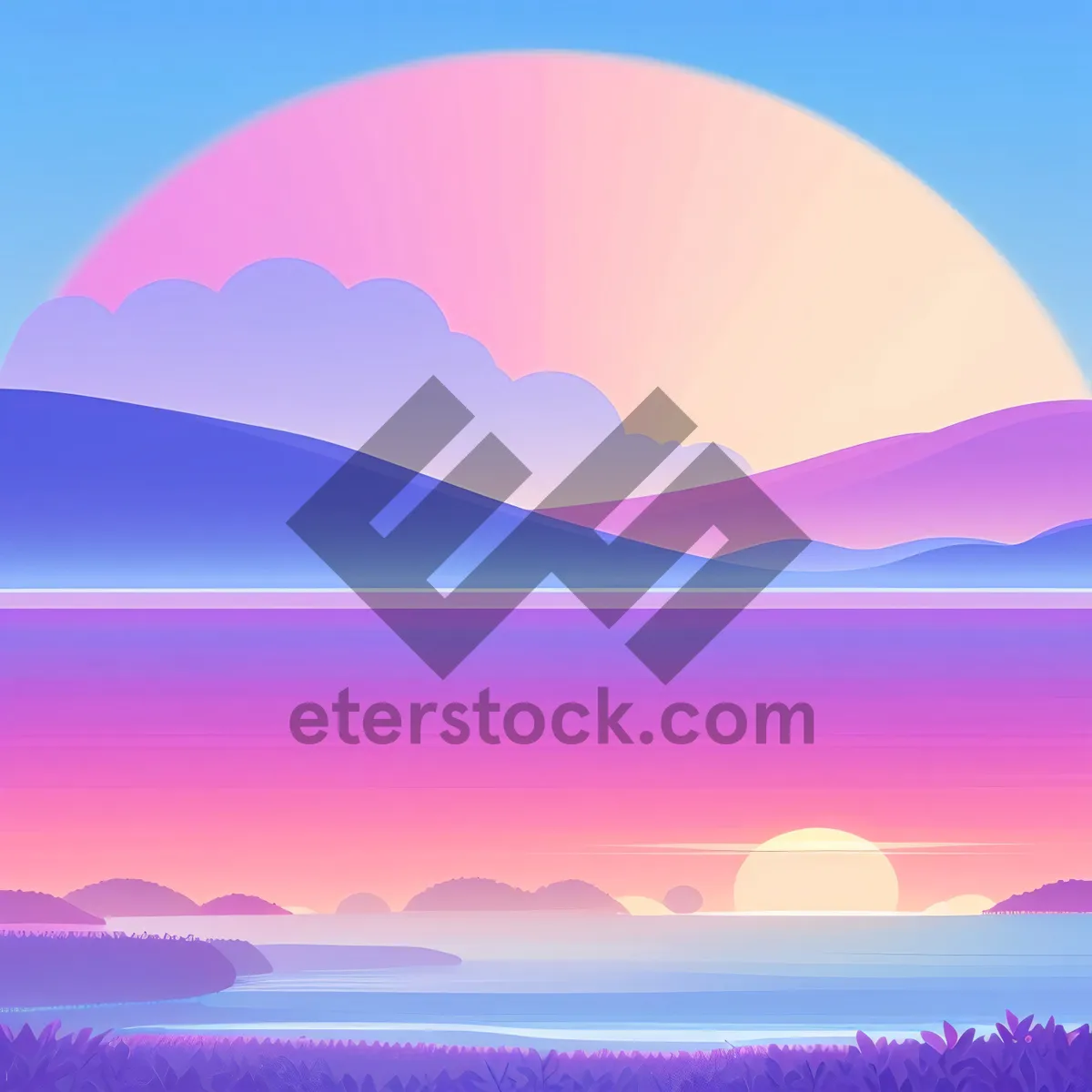 Picture of Vibrant Summer Sunset Over Sea and Horizon