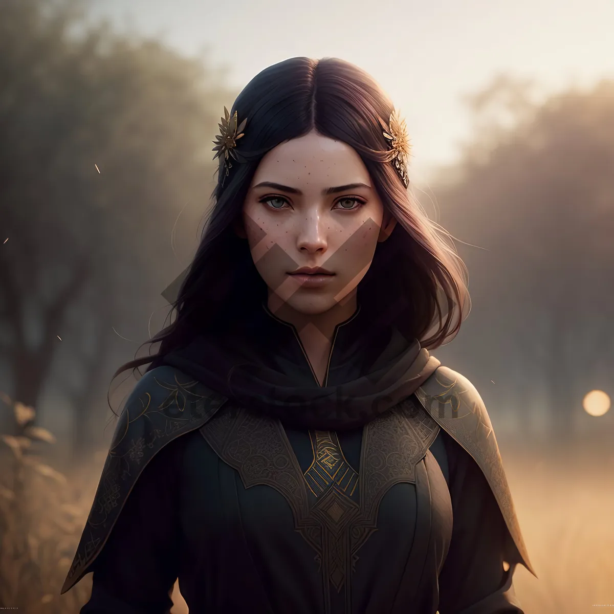 Picture of Cute Smiling Lady with Attractive Black Hair