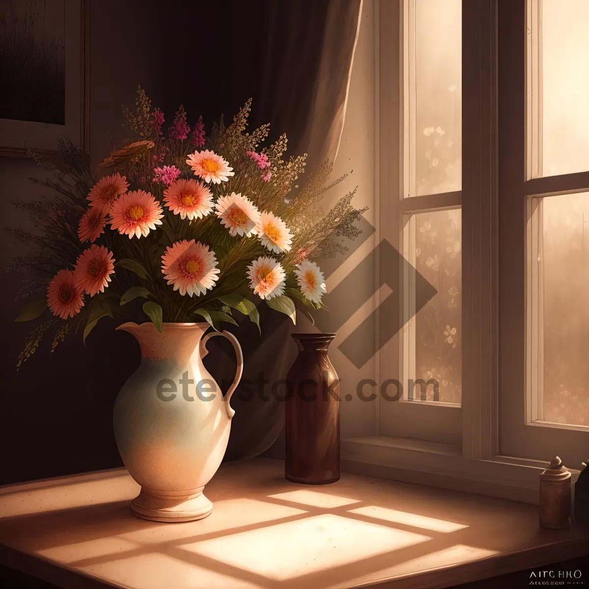 Picture of Elegant Table Lamp with Floral Bouquet