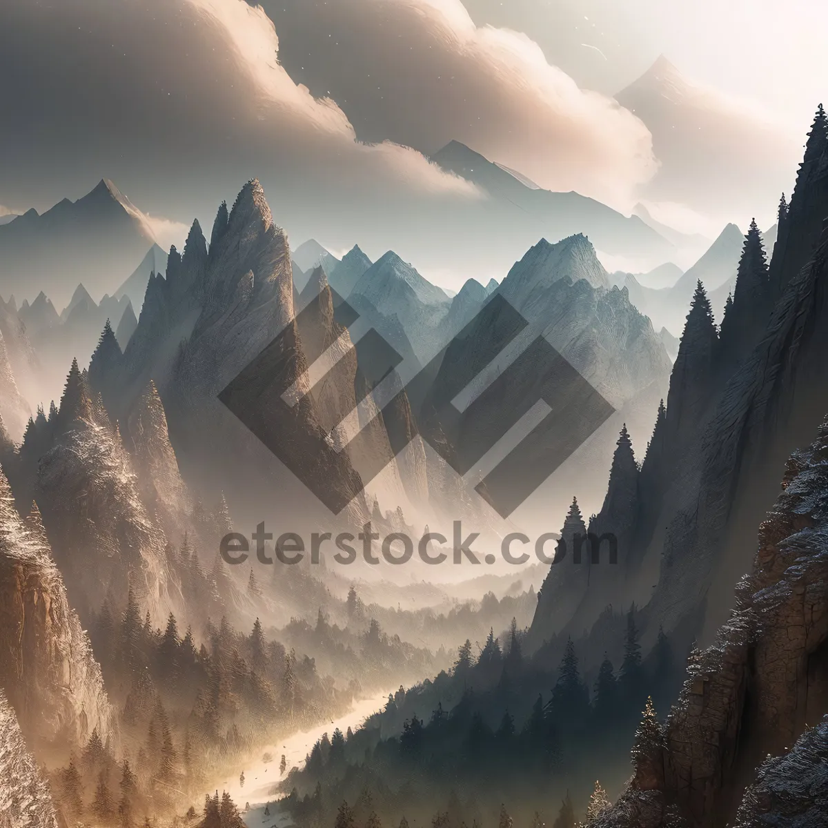 Picture of Snow-capped Alpine peaks in scenic mountain range